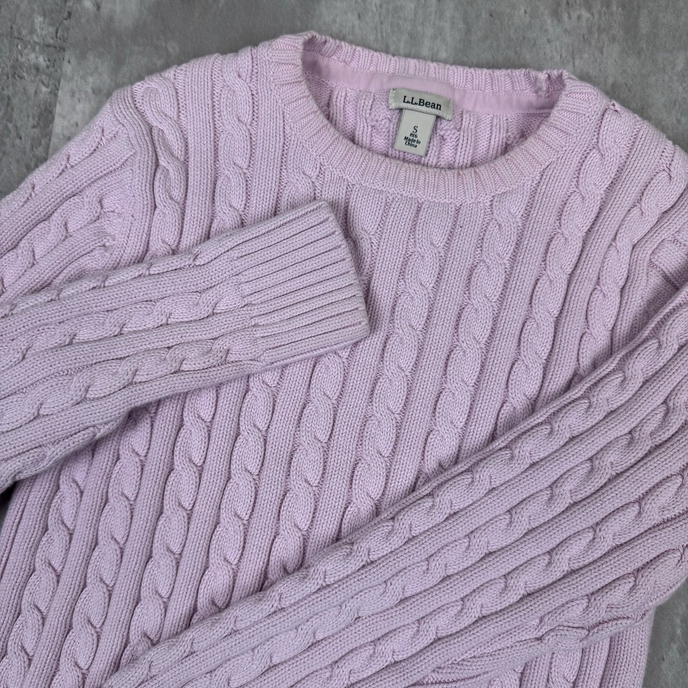 L.L.‎ Bean Cotton Cable Knit Pullover Sweater Women's Small Reg Long Sleeve